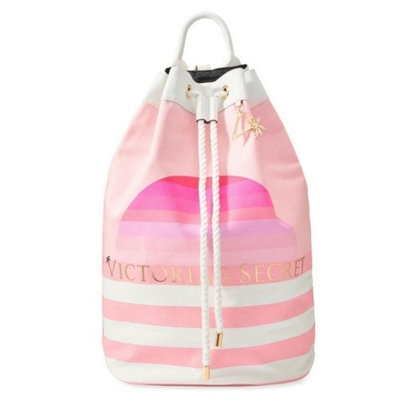 VICTORIA'S SECRET Striped Cinch Backpack or Sling Bag - NEW! - Picture 1 of 3